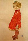 Egon Schiele Little Girl with Blond Hair in a Red Dress painting